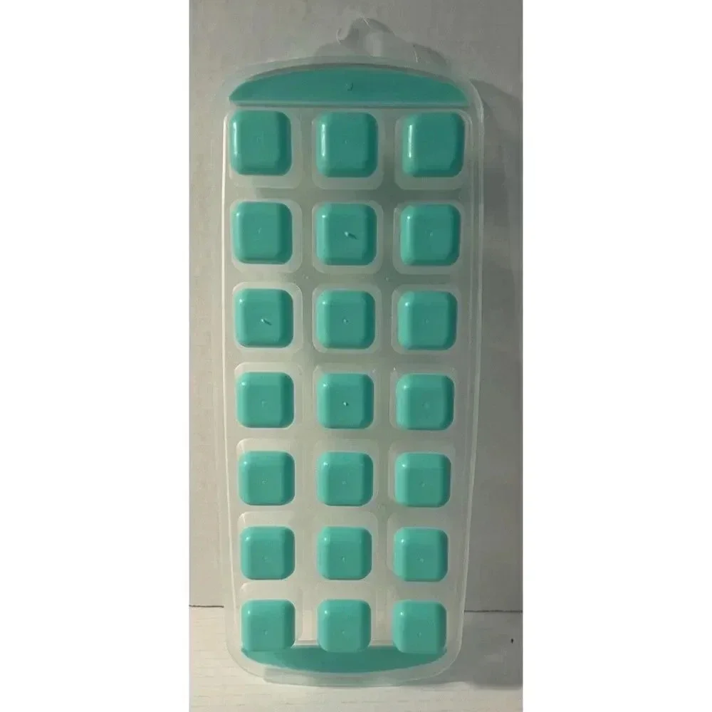 21 Cube Ice Cube‎ Tray Stackable Easy-Release Silicone & Plastic Teal Bottom